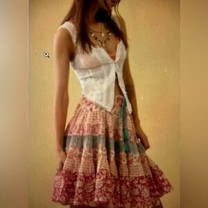 NWT FREE PEOPLE XS Many Layers Printed Skirt- Sun Faded Combo